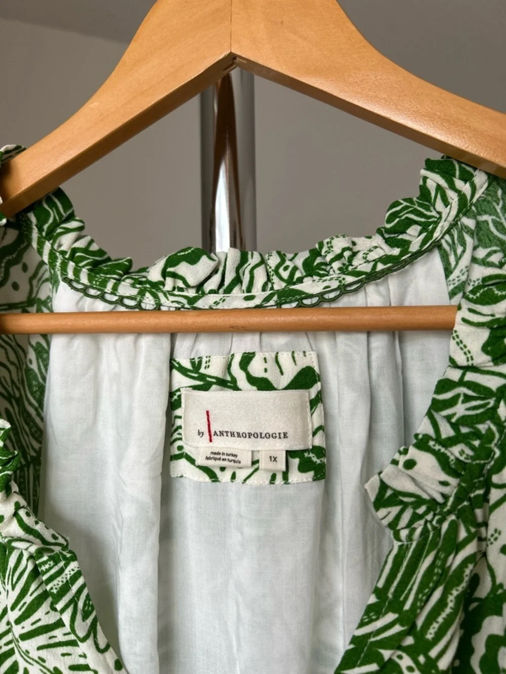 Anthropologie Robin Tiered Mini Dress Floral Green White 1X